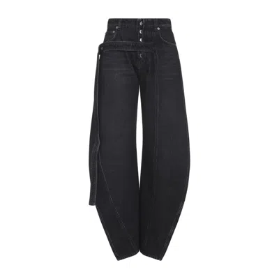 Jean Paul Gaultier Signature Black Cotton Low Waisted Jeans With Exaggerated Legs In Blue