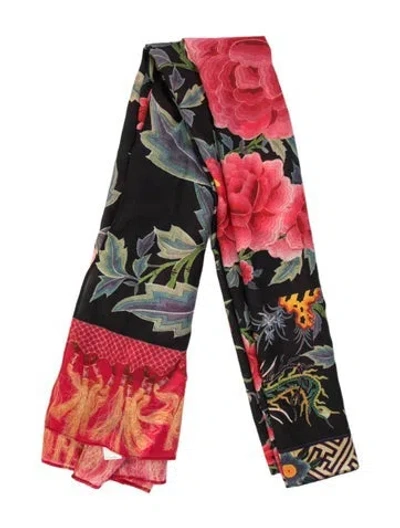 Pre-owned Jean Paul Gaultier Silk Floral Print Scarf In Red