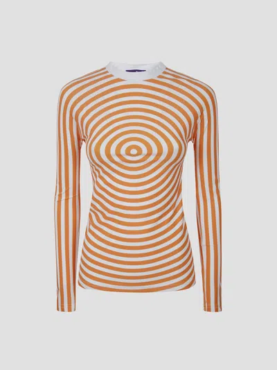 Jean Paul Gaultier Silk Printed Neck Top In White/orange