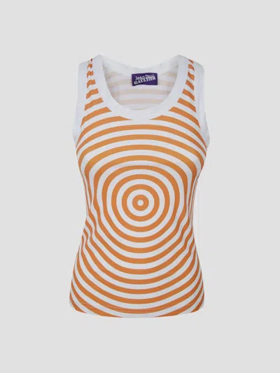 Jean Paul Gaultier Silk Printed Tank Top In White/orange