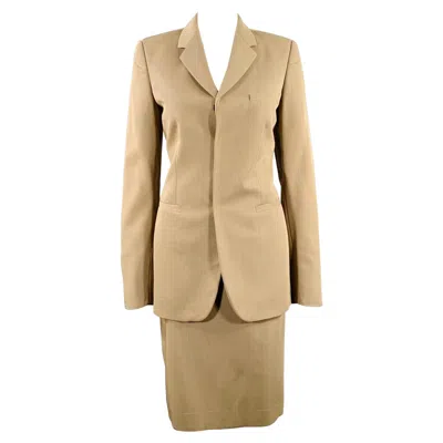 Pre-owned Jean Paul Gaultier Size 6 Beige Wool Single Breasted Skirt Suit In Brown