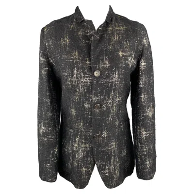 Pre-owned Jean Paul Gaultier Size 8 Black & Silver Silk Mary Jane Buttoned Jacket