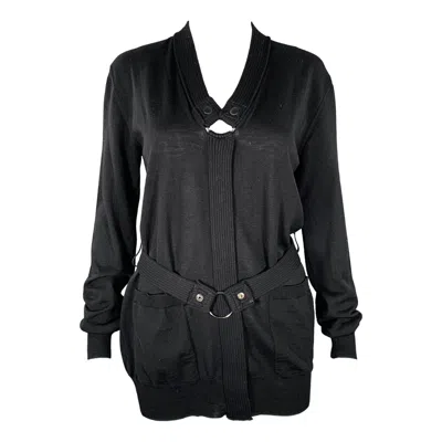 Pre-owned Jean Paul Gaultier Size M Black Knit V-neck Belted Pullover