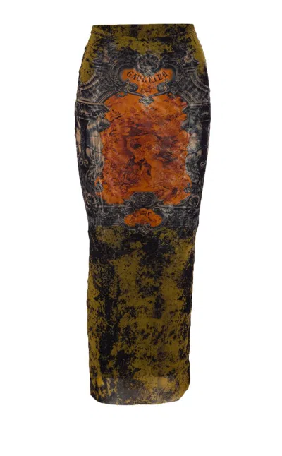 Jean Paul Gaultier Artistic Bodycon Long Skirt With Medaillon Print In Multi