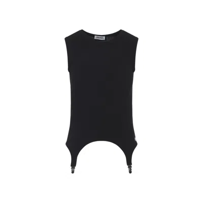 Jean Paul Gaultier Suspender Ribbed Tank Top In Black