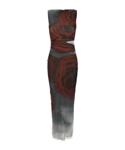 JEAN PAUL GAULTIER THE LONG RED BLURRY TULLE MAXI DRESS