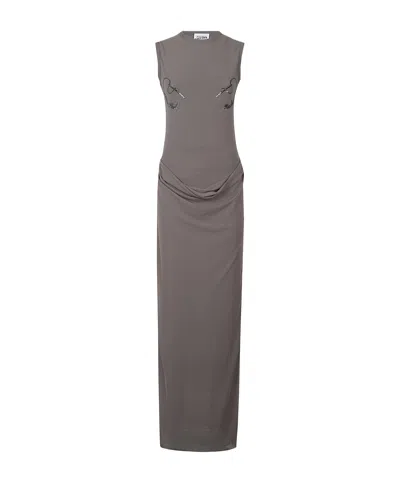 Jean Paul Gaultier Sleeveless Dress Embroidered Detail Fitted Silhouette In Gray