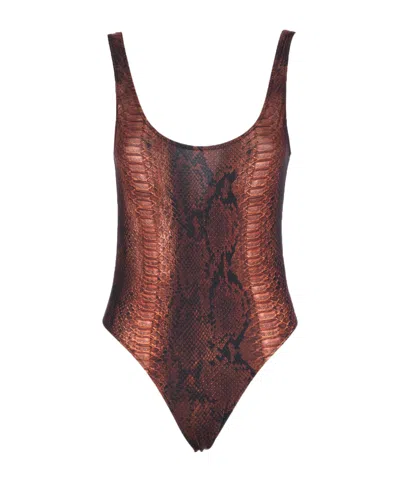 Jean Paul Gaultier Women Python Printed One Piece Swimsuit In Brown