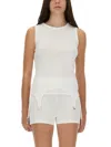 Jean Paul Gaultier Sleeveless Ribbed Knit Top With Garter Hem Detail In White