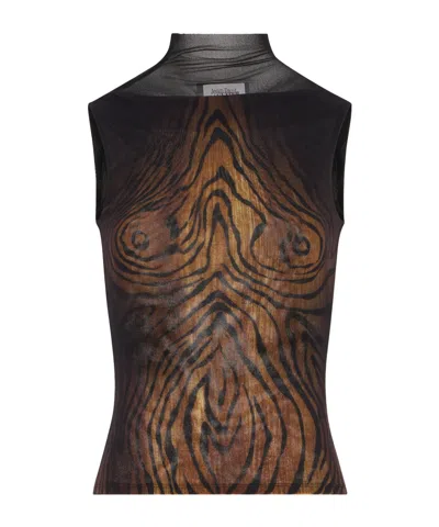 JEAN PAUL GAULTIER HIGH-NECK WOOD-PRINT TOP