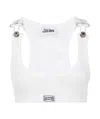 Jean Paul Gaultier Crop Tank Top With Overall Clipcrop Tank Top With Overall Clip And Gaultier Patch In White