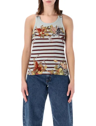 Jean Paul Gaultier Slim Fit Striped Rib Tank Top With Metal Details - Size S In Light Blue Multi