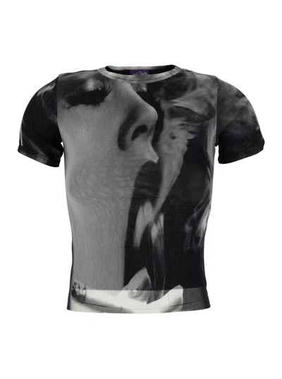 Jean Paul Gaultier Smoking Women Graphic Print T-shirt In Gray