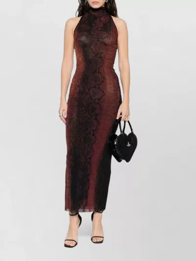 Jean Paul Gaultier Multicolor Snake Print High Neck Polyamide Maxi Dress In Black