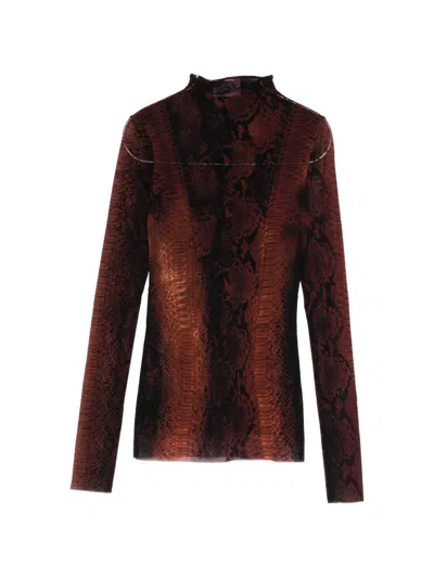Jean Paul Gaultier Snakeskin High-neck T-shirt In Brown