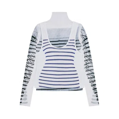 Pre-owned Jean Paul Gaultier Spandex And Mesh Long-sleeve Top 'white/navy/black' | Women's Size Xs