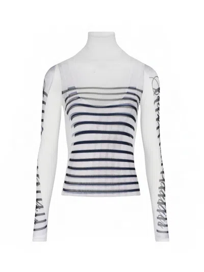 JEAN PAUL GAULTIER JEAN PAUL GAULTIER SPANDEX AND MESH LONGSLEEVE TOP PRINTED "FEATHERS MARINIERE"