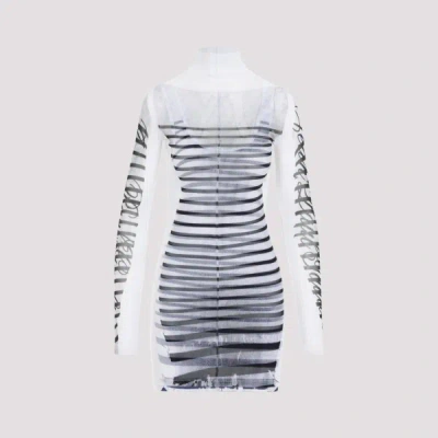 Jean Paul Gaultier Spandex Mesh Printed Feathers Mariniere Mini Dress Xs In White
