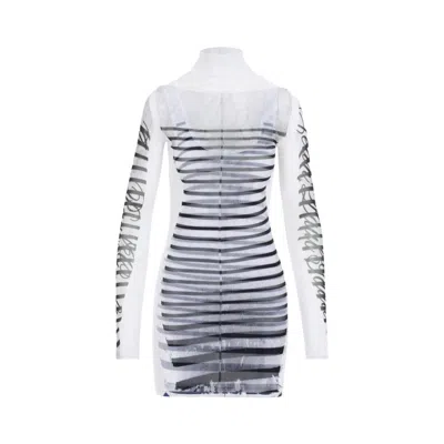 JEAN PAUL GAULTIER JEAN PAUL GAULTIER SPANDEX MESH PRINTED FEATHERS MARINIERE MINI DRESS