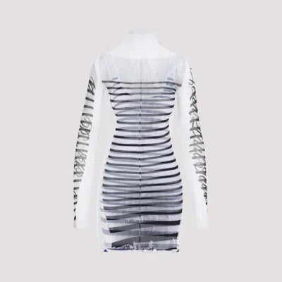 JEAN PAUL GAULTIER SPANDEX MESH PRINTED FEATHERS MARINIERE MINI DRESS