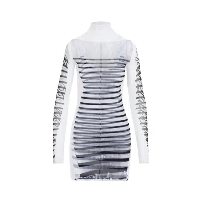 JEAN PAUL GAULTIER JEAN PAUL GAULTIER SPANDEX MESH PRINTED FEATHERS MARINIERE MINI DRESS WOMEN