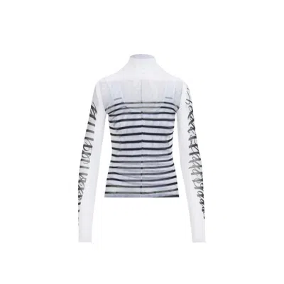 JEAN PAUL GAULTIER JEAN PAUL GAULTIER SPANDEX MESH PRINTED FEATHERS MARINIERE TOP