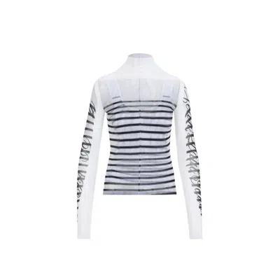 JEAN PAUL GAULTIER JEAN PAUL GAULTIER SPANDEX MESH PRINTED FEATHERS MARINIERE TOP