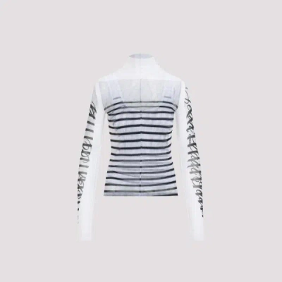 Jean Paul Gaultier Spandex Mesh Printed Feathers Mariniere Top M In White