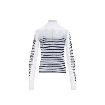 JEAN PAUL GAULTIER JEAN PAUL GAULTIER SPANDEX MESH PRINTED FEATHERS MARINIERE TOP