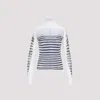 Jean Paul Gaultier Spandex Mesh Printed Feathers Mariniere Top M In White Navy Black
