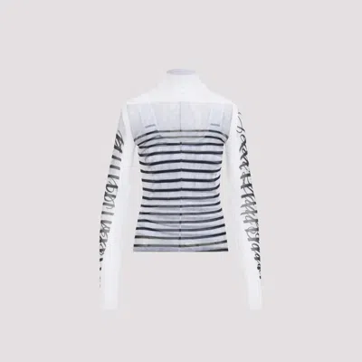 JEAN PAUL GAULTIER SPANDEX MESH PRINTED FEATHERS MARINIERE TOP
