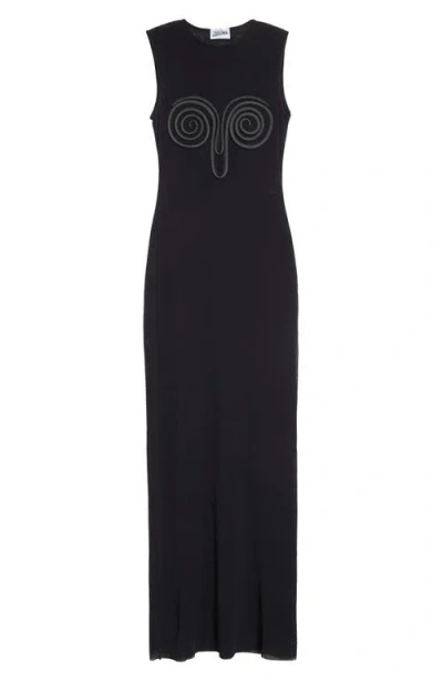 Jean Paul Gaultier Spiral Appliqué Mesh Dress In Black