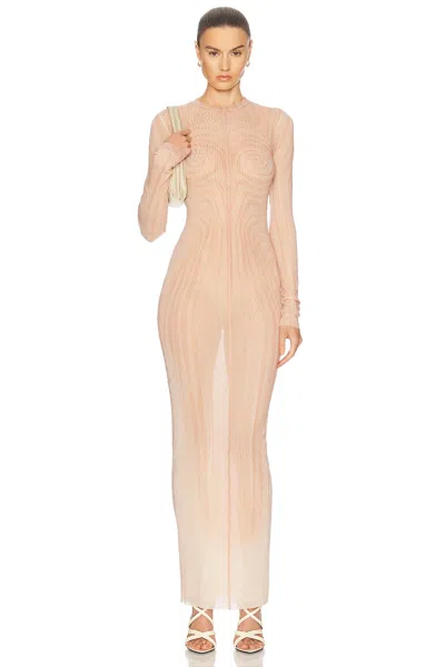 Jean Paul Gaultier Spiral Long Dress In Pale Pink/dusty Pink