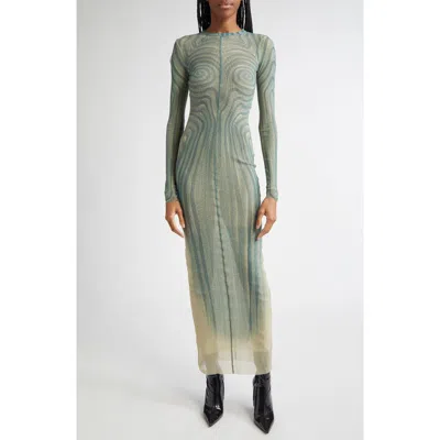 Jean Paul Gaultier Spiral Long Sleeve Mesh Dress