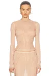 Jean Paul Gaultier Spiral Long Sleeve Top In Pale Pink & Dusty Pink