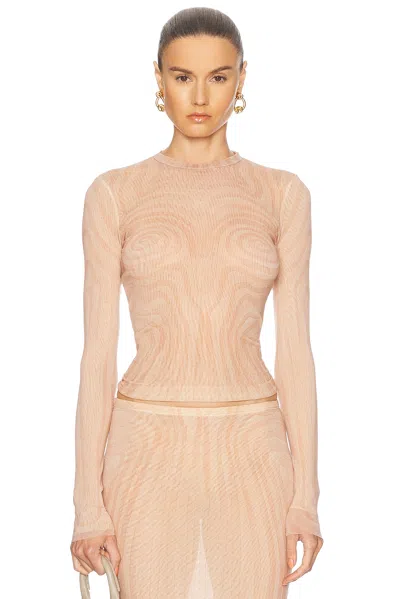Jean Paul Gaultier Spiral Long Sleeve Top In Pale Pink & Dusty Pink