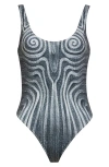 Jean Paul Gaultier Patterned One Piece Swimsuit In Black/grey/ecru