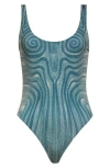 Jean Paul Gaultier Spiral Swimsuit In Ecru/aqua