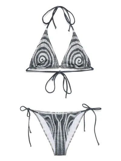 Jean Paul Gaultier Spiral-print Bikini In Black