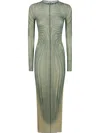 Jean Paul Gaultier Mesh Long Dress With Spiral Print And Ruffles In Blau