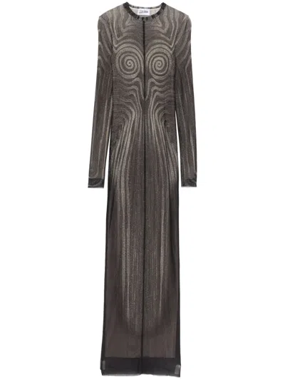 JEAN PAUL GAULTIER SPIRAL-PRINT MESH MAXI DRESS