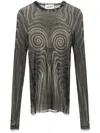 Jean Paul Gaultier Mesh Top With Geometric Pattern And Spiral Print In Black
