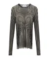 Jean Paul Gaultier Mesh Top With Geometric Pattern And Spiral Print In Black