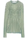 Jean Paul Gaultier Crew Neck Sheer Spiral Print Top In Green