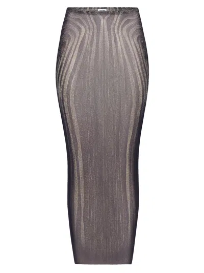 JEAN PAUL GAULTIER SPIRAL PRINTED MESH LONG SKIRT