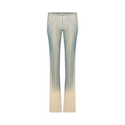 Pre-owned Jean Paul Gaultier Spiral Printed Mesh Trouser 'ecru/aqua' | White | Women's Size L