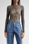 Jean Paul Gaultier Spiral Sheer Mesh Top In Black