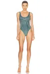 Jean Paul Gaultier Spiral Swimsuit In Ecru & Aqua