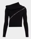 Jean Paul Gaultier Spiral Zipped Cowl-neck Rib Crop Sweater