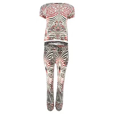 Pre-owned Jean Paul Gaultier Spring 1996 Jpg Jeans 2-piece Jersey Knit Cyberbaba Print Top & Pant Set In Sand